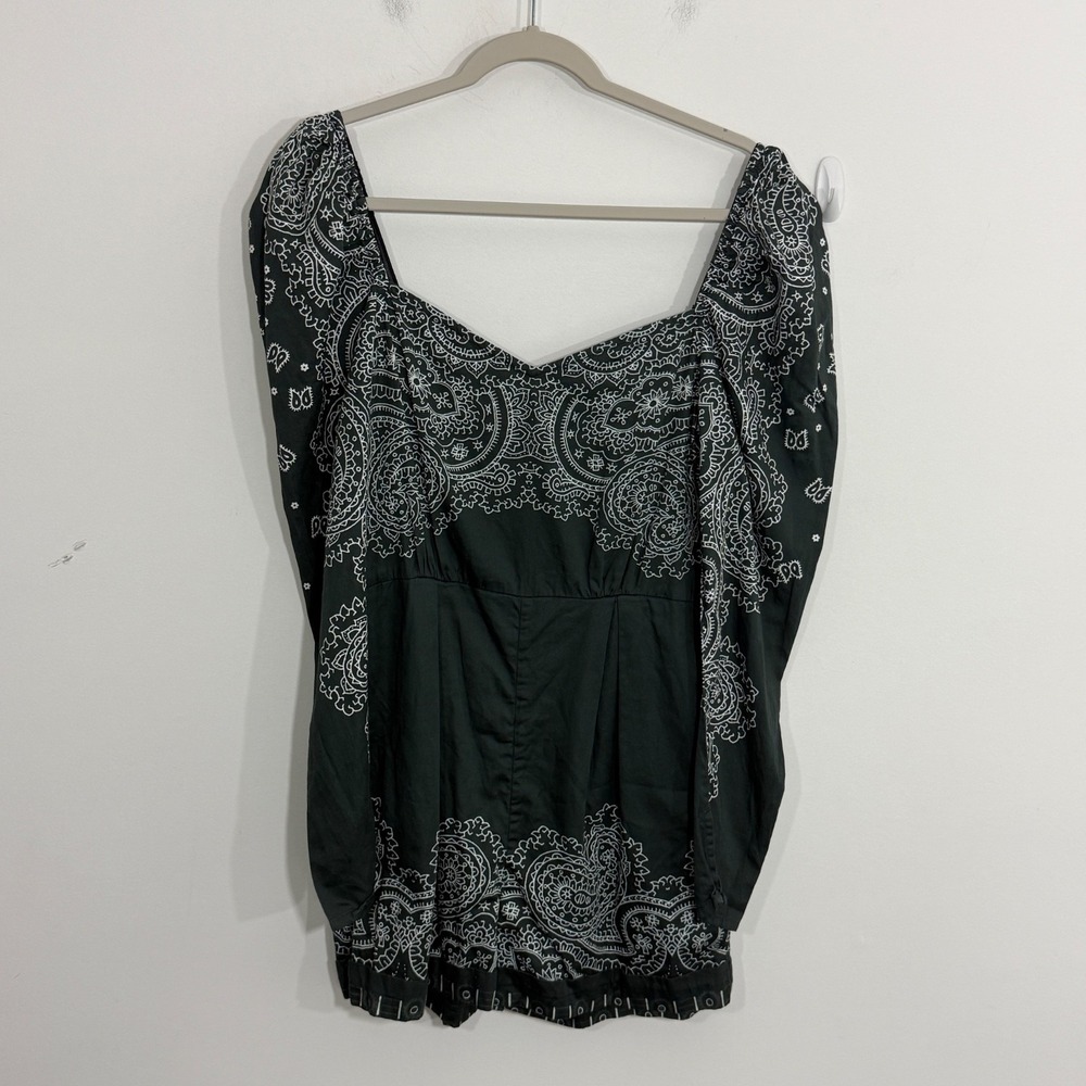 Rococo Sand Womens Romper L Green Bandana Paisley Boho Resort Festival